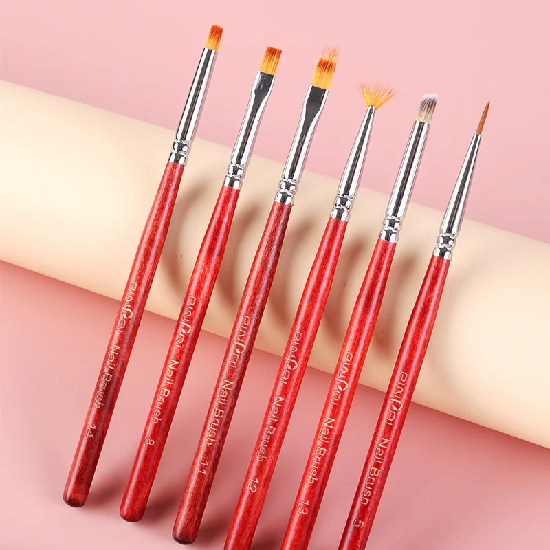 16 Models Red Wood Handle Pure Kolinsky Brush Six Angles Kolinsky Acrylic Nail Brush for Acrylic Nails Art