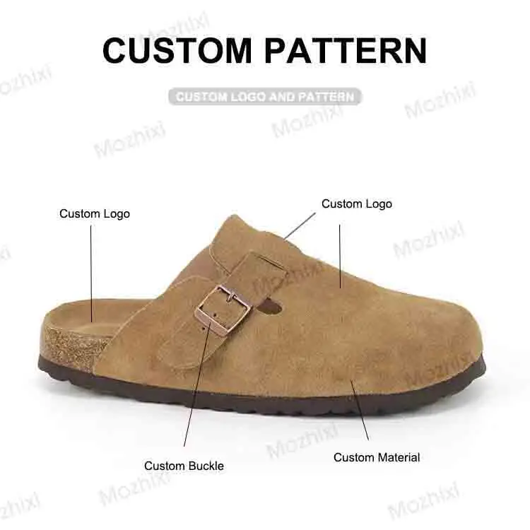 Oem Wholesale Western Style Soft Anti Slip Buckled Start Print Cow Animal Plush Leather Custom Slippers Semi-encircle