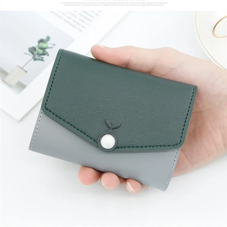 Cute pearl Student Coin Purse Card Holder Ladies Clutch Bag women leather short wallet
