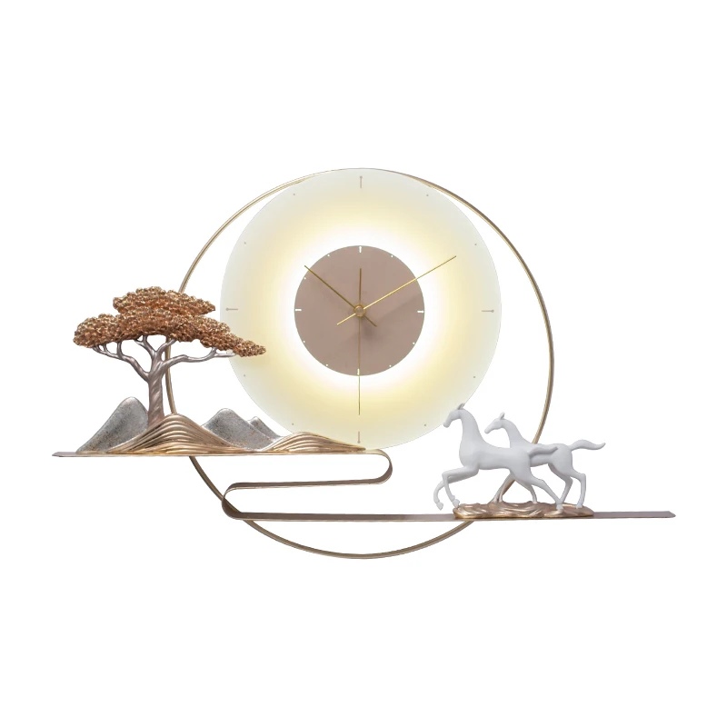 Nordic Creative Home Decoration Wall Clock Living Room Fashion 3d Resin Art Tree Horse Wall Clock