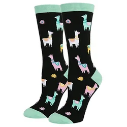 Funny Animal Llama Church Christmas Socks for Women Men Cozy Cotton Alpaca Pattern Crew Socks