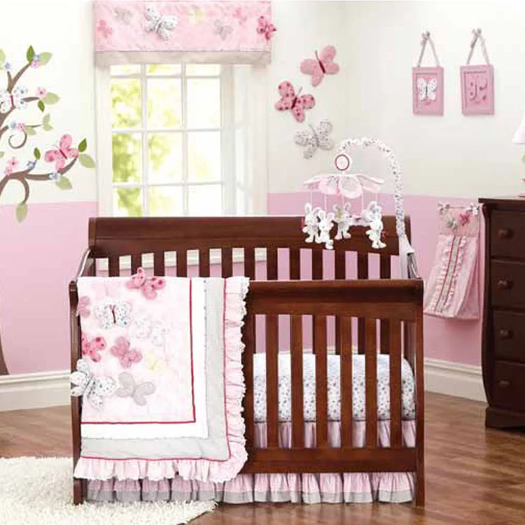 
China supplier 9pcs vivid design 3d butterflies baby girl crib bedding sets 