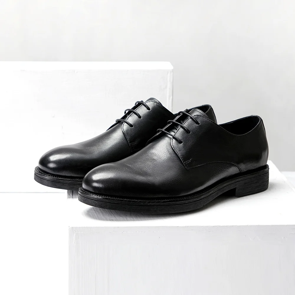Dress Shoes Office Fashion Fine Leather Small Order Elevate Height Increasing Eyelets Black GENUINE Leather Cow Leather Lace-up