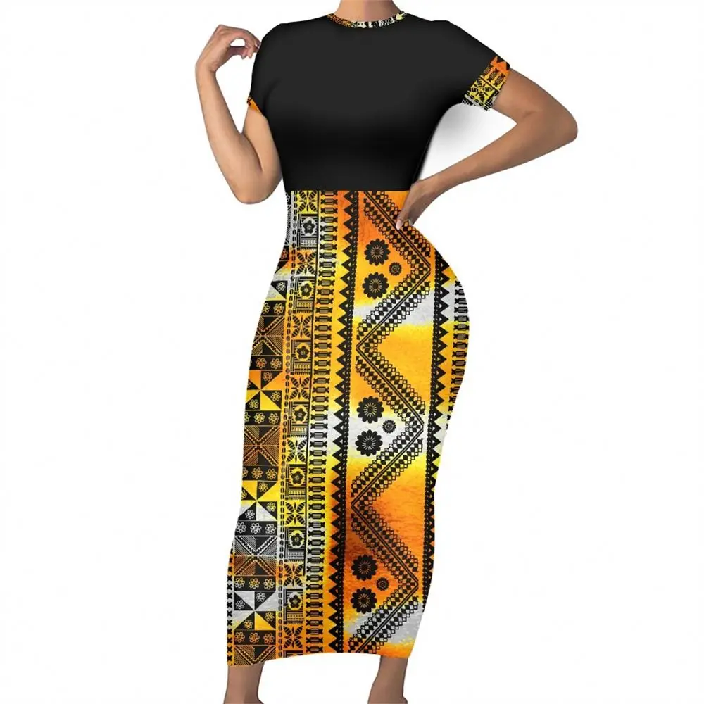 Polynesian Tribal Clothing Samoan Fijian Tapa Flower Print Custom Bodycon Summer Maxi Dress Elegant Party Ladies casual Dresses