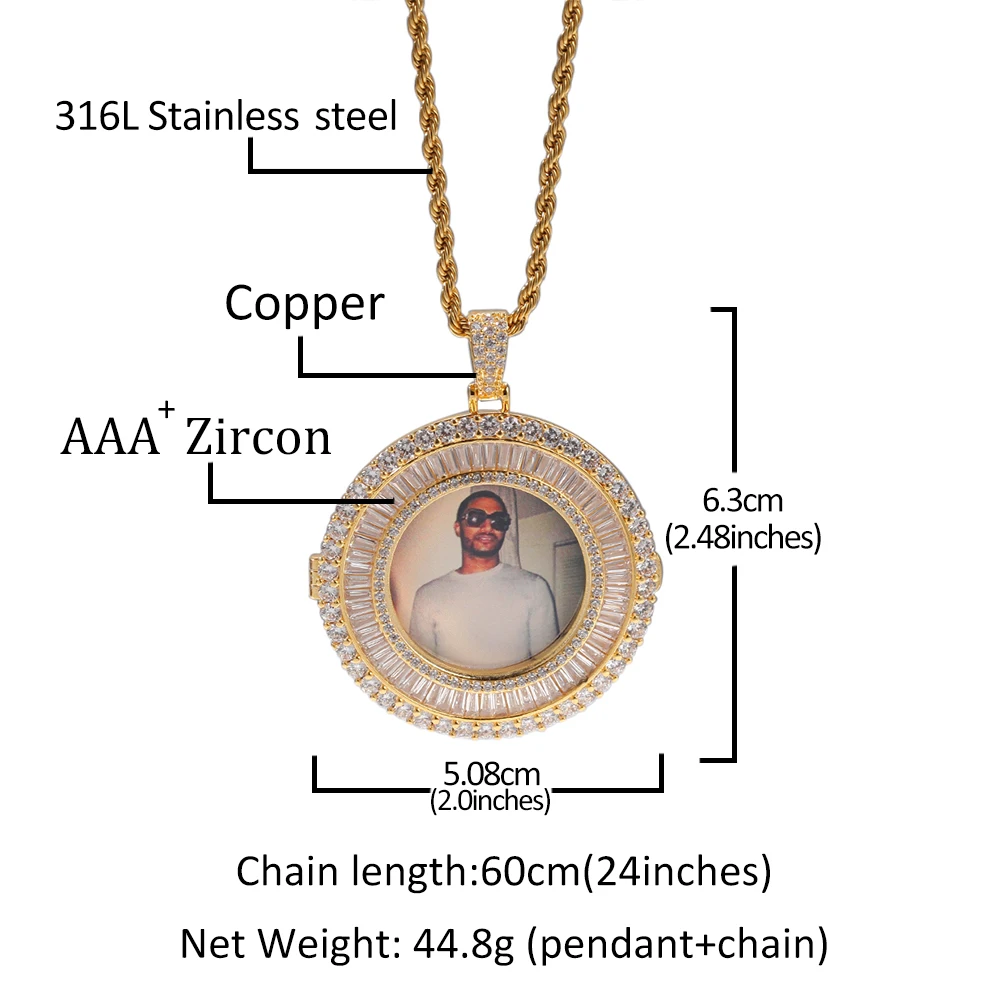 UWIN Baguette CZ Round Photo Pendant Circle Iced Out Picture Memory Pendant Rapper Jewelries Wholesale Price