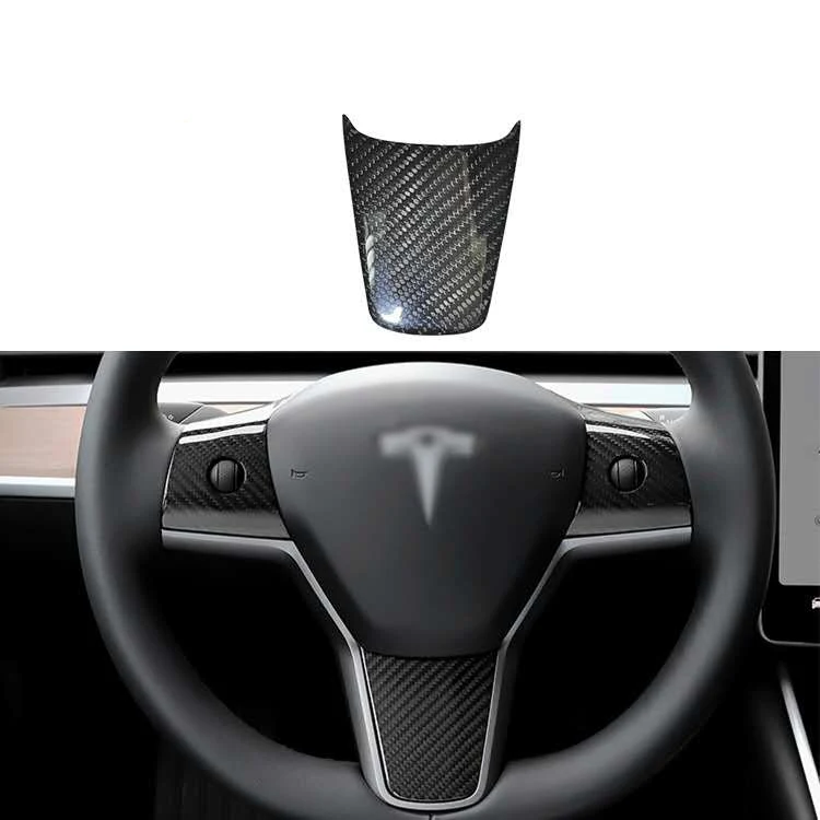 
3pcs Auto Parts For Tesla Model 3 Real Carbon Car Inner Accessories Steering Wheel Button Carbon Fiber Cover Trim 