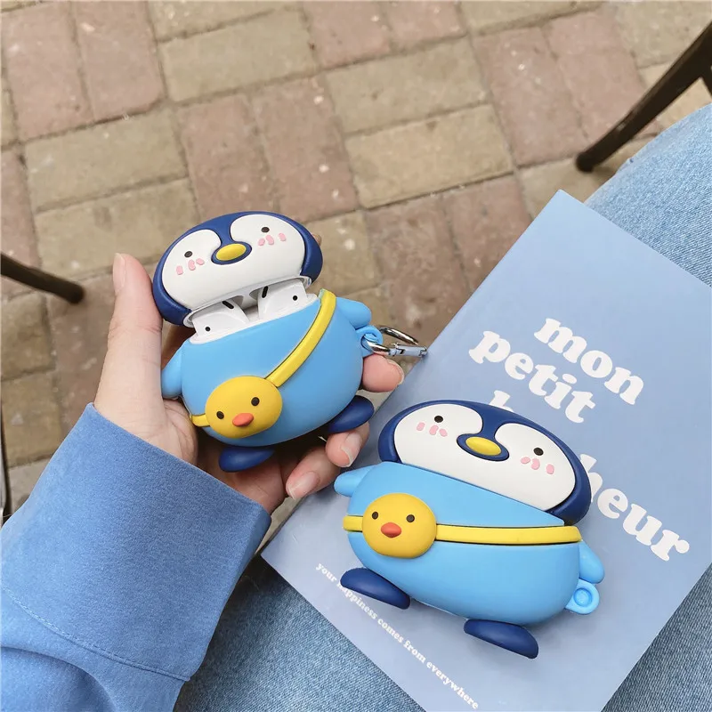 
2021 New Creative 3D Desingers Backpack Penguin Silicone Protective Case for Airpods 1 2 For Apple Airpod Pro 