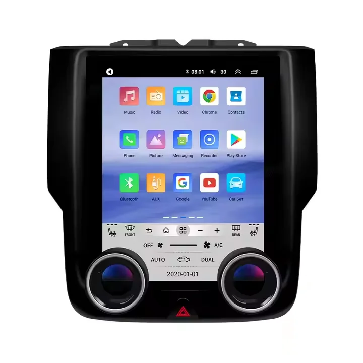 Navihua Tesla Style Vertical Screen for Dodge RAM 2013-2018 DVD Players with Dual Knob Entertainment Stereo Multimedia Radio
