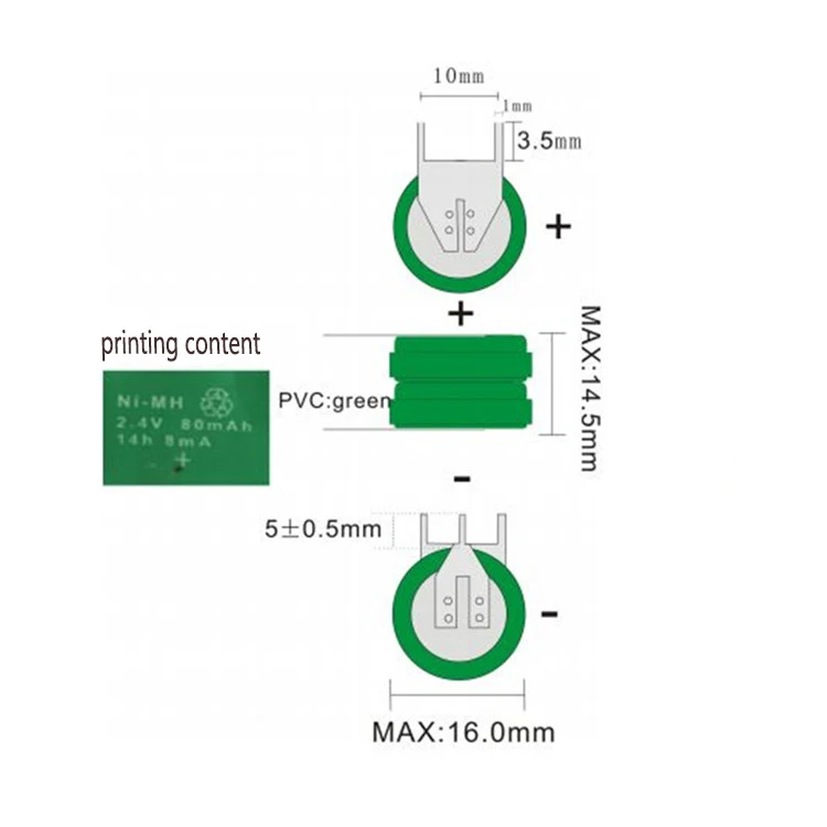 NI-MH button battery B80H 80mAh 250mah 1.2v 2.4v 3.6v coin cell battery with tabs