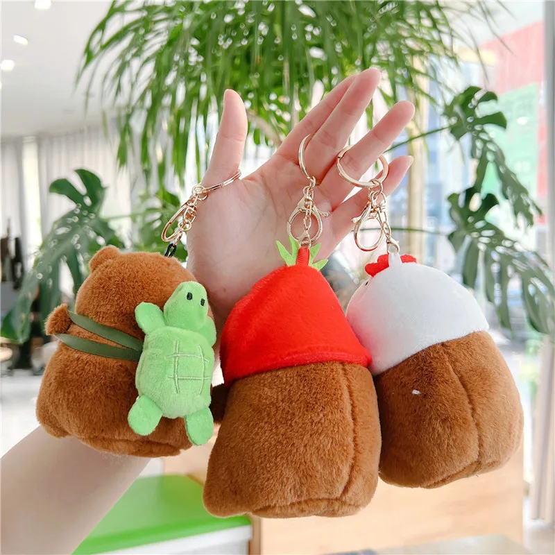 11cm Cartoon Animal Capybara Stuffed Plush Toys Chick DIY Capybara Dolls School Bag Keychain Turtle Strawberry Backpack Pendant