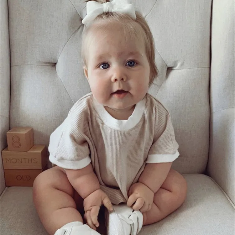 Custom Summer Wholesale Short Sleeve Waffle Jumpsuit Clothes Kids Infant Baby Romper Girl Romper Bodysuit