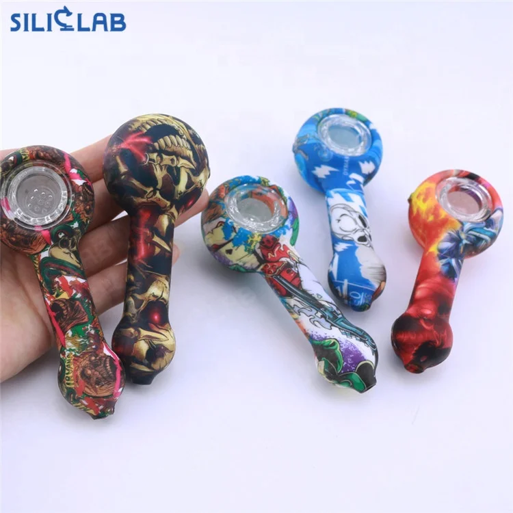 Бесплатный образец дымовой травы табак вода модная стеклянная чаша силиконовая курительная трубка