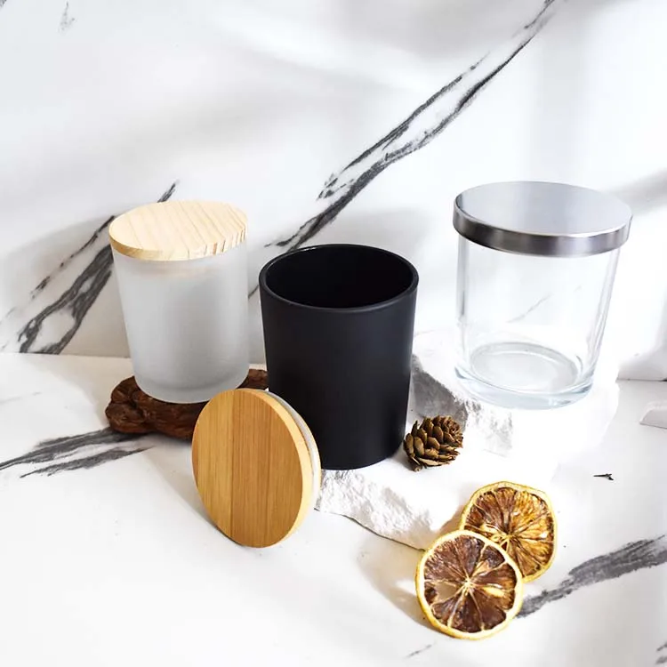 home Decor wholesale vessels 220ml 7oz glass candle holder jars cylinder clear frosted white matte black candle jars with lids