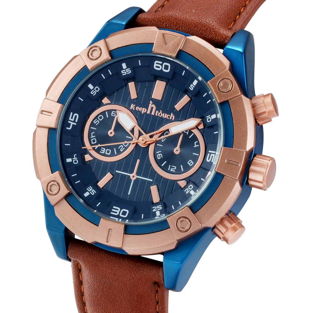 Оптовая продажа, мужские водонепроницаемые повседневные Роскошные Кварцевые наручные часы с кожаным ремешком Keep In Touch