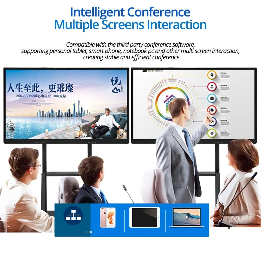 Best Price Android and Win Dual System Interactive Panel 75 inch 10 point Touch Interactive Flat Panel for Education