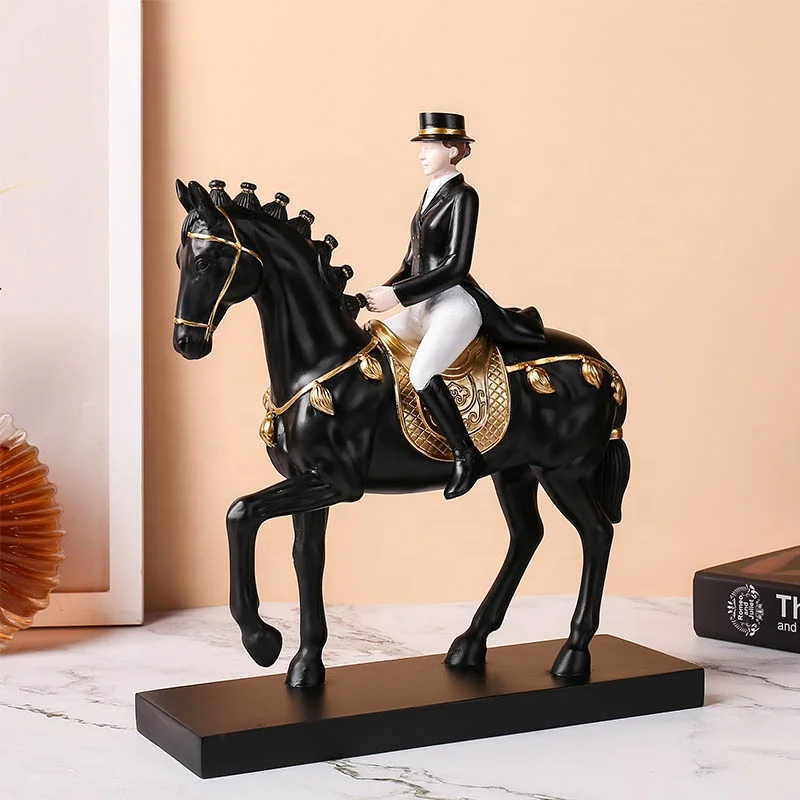 Nordic horse decor statue sculpture knight statue riding a resin horse sculpture home office hotel club desktop decor gifts