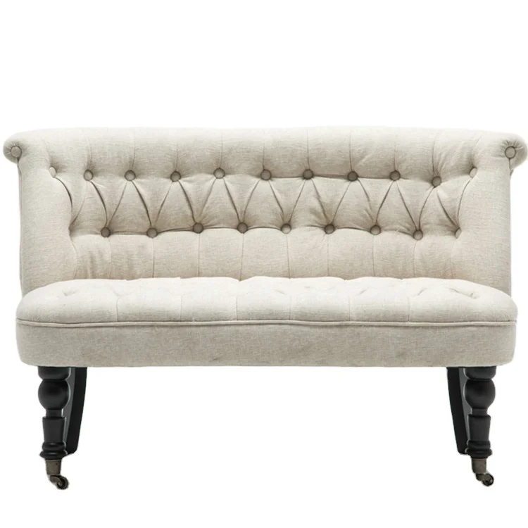 
Wooden Chair White Fabric Design Lounge Solid Wood Hotel Style Tub Frame 2 Seater leisure Tufted Sofa 