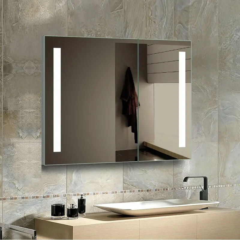 Modern Aluminum Profile LED Medicine Cabinet Bathroom Vanities with Illuminated Accessories Includes Mirror for Home Use