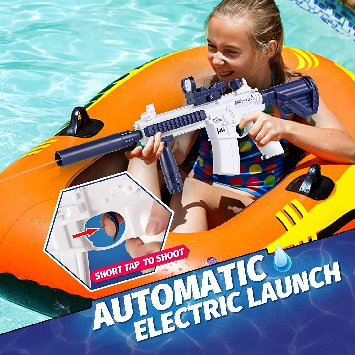 Electric Water Gun M416 Automatic Squirt Guns for Kids Powerful Water