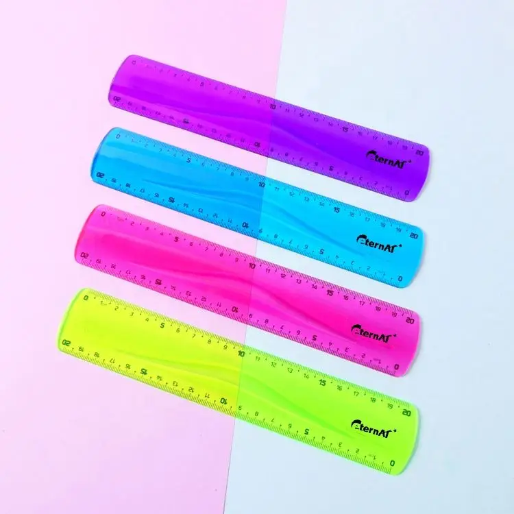Safe Material Multi Colors 20cm Straight School Flexible Plastic Ruler