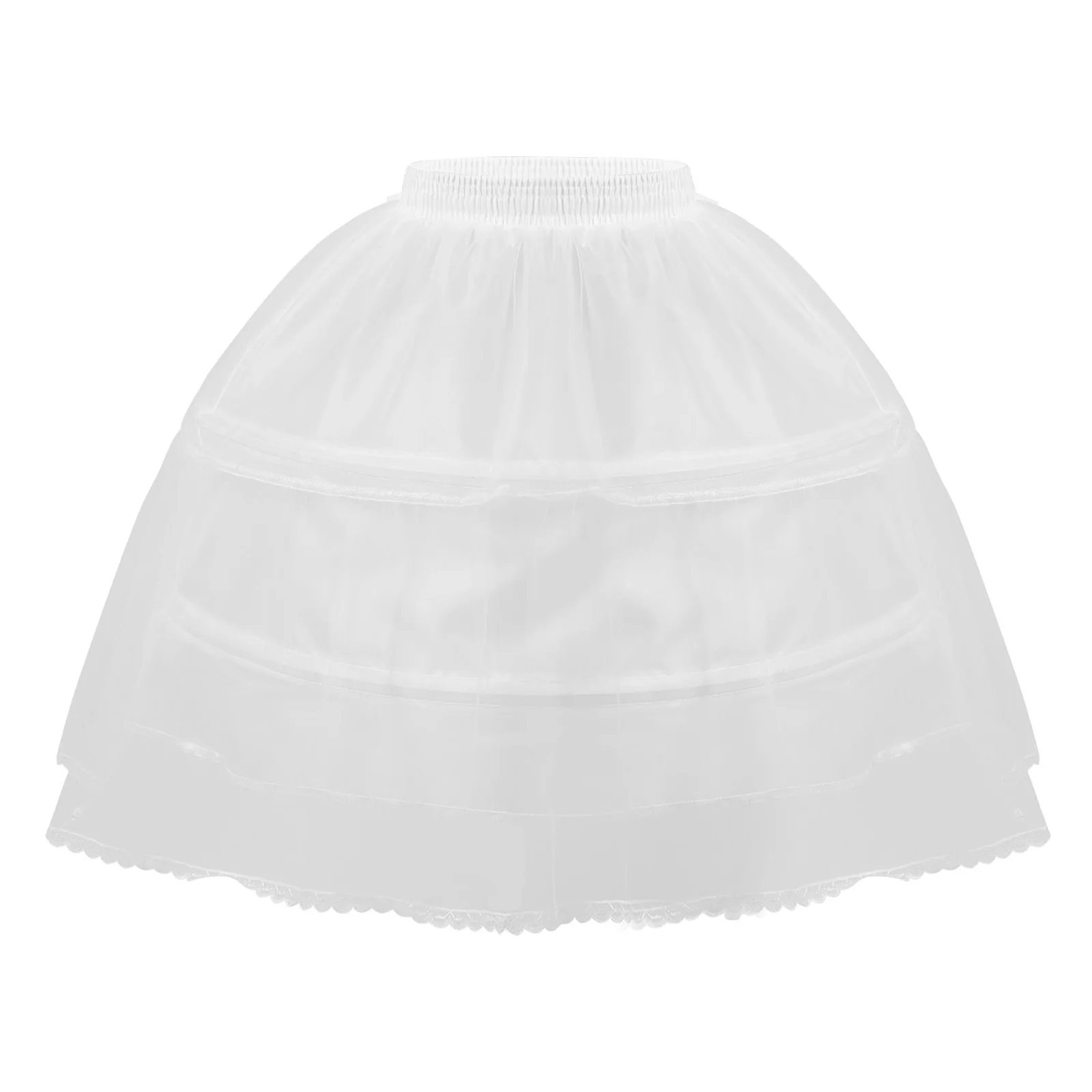KYO Child Lolita Fish Bone Support Girls Elastic Waistband Mesh A-line Petticoat Bridal Wedding Underskirt