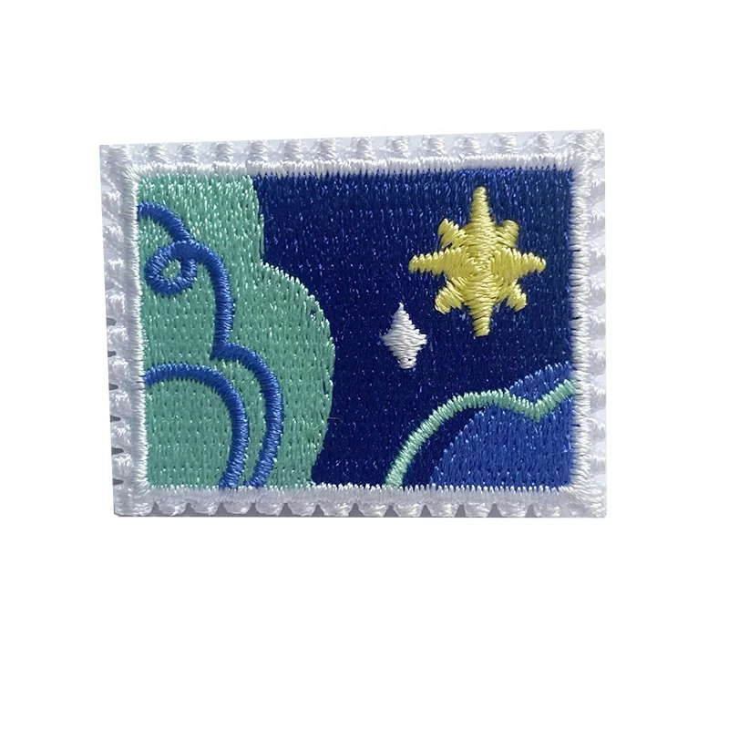 Custom Night Star Moon Blue Sky Background Embroidery Boutique Rectangular Cartoon Embroidery Applique Designs For Girls Gift