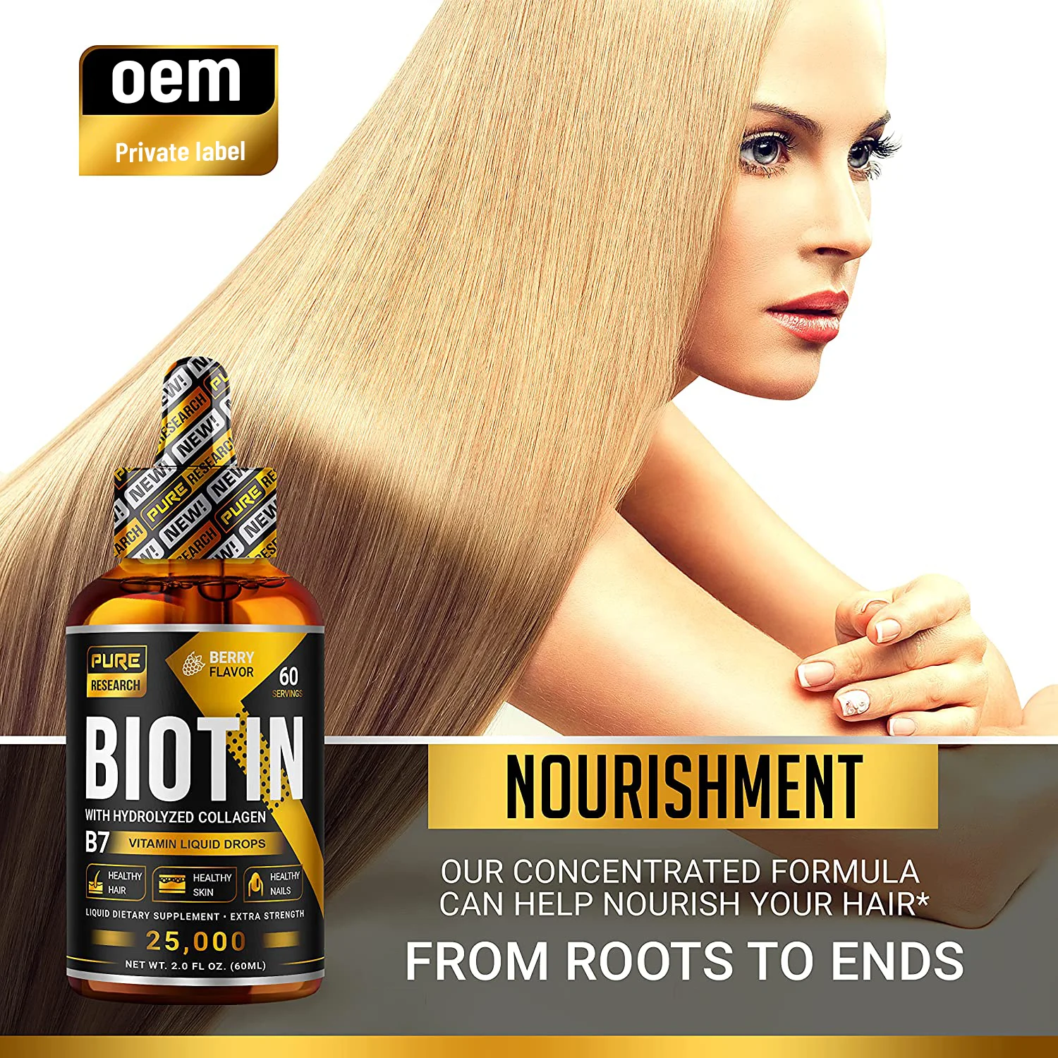 Biotin Collagen Liquid Drops Vitamin For Hair Growth,Strong Nails Glowing Skin Care Fast Hair Growth Liquid Collagen Drink OEM