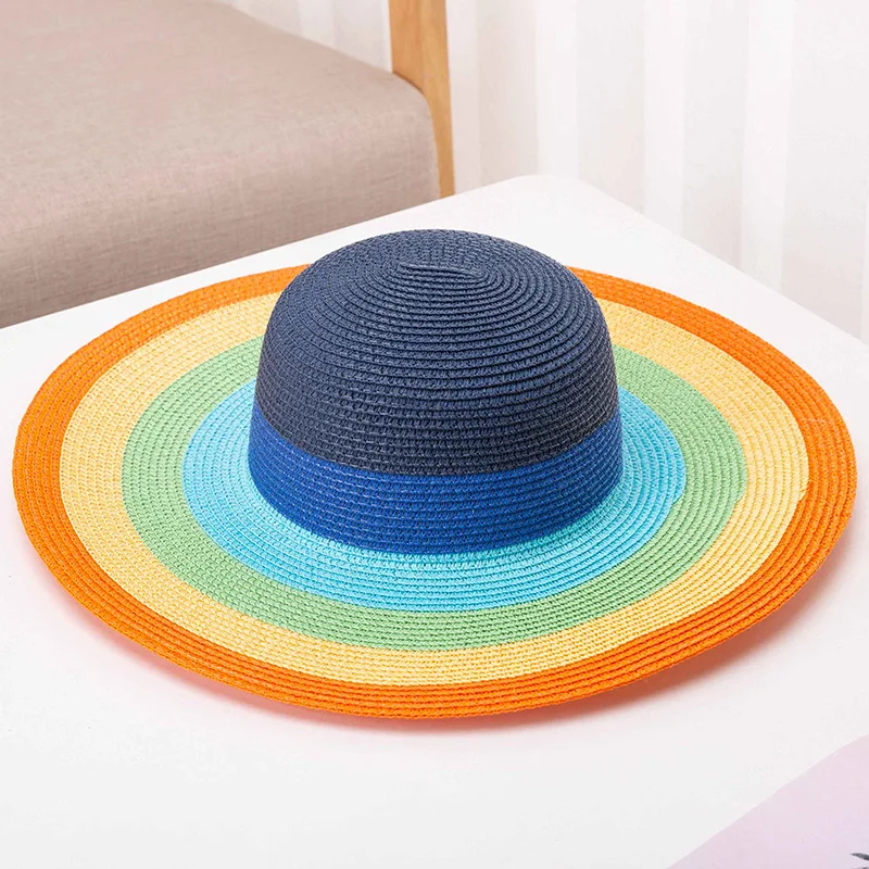 Instagram popular net red summer little fresh shade women beach vacation sun hat Sun block beach hat dome rainbow straw hat