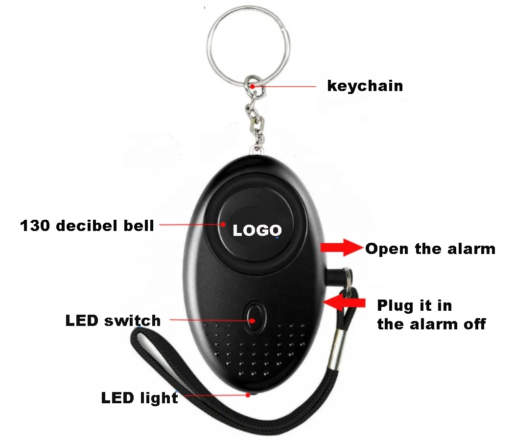 130db Recharge Self Defense OEM Personal Security Alarm Keychain Anti Attack Rape Emergency Personal Alarm Pink Black Yellow LED