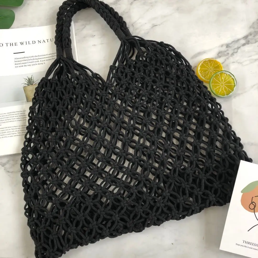 High Quality Knit High Capacity Luxury Hollow out Grid Wholesale Straw Beach Bags Rattan Beach Bag Tote Beach Bag