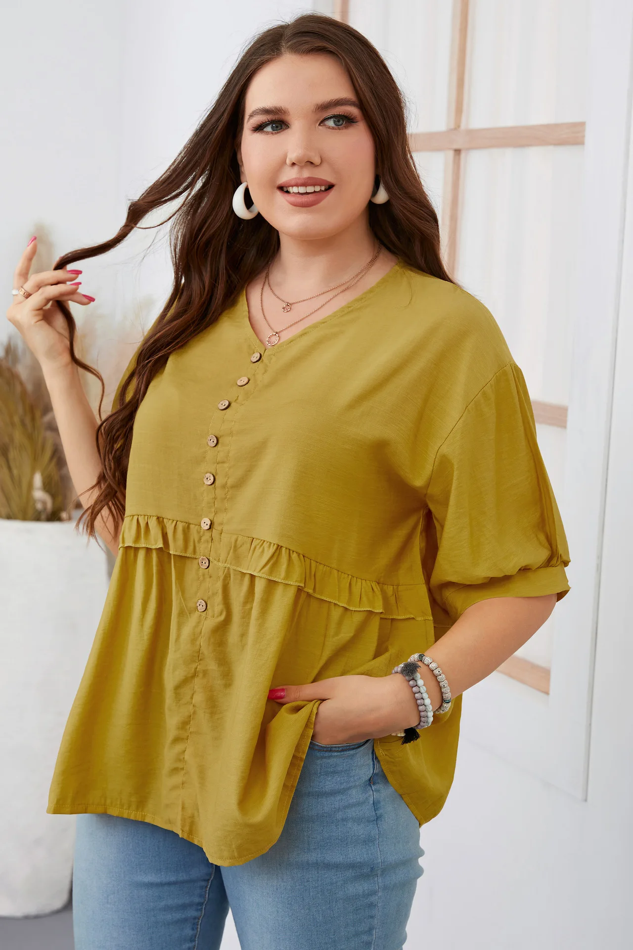 European American Plus Size Womens Bohemian Retro Blouses One-Shoulder Flare Sleeve Striped Print Long Tops with Tassels