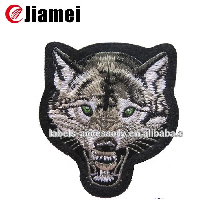 Custom Stick-on Embroidered Animal Shape Wolf Patch for Clothing