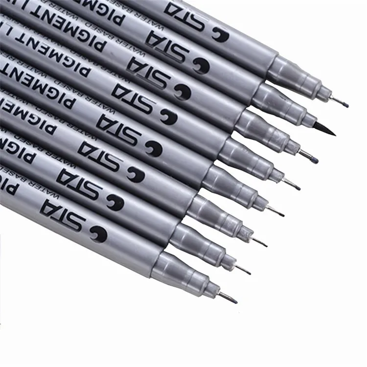 
Pigment Liner 9 sizes set High Quality STA 8050 Ink Marker Pen Brush Tip Black Fineliner fine point Sketching Pen  (62545555442)