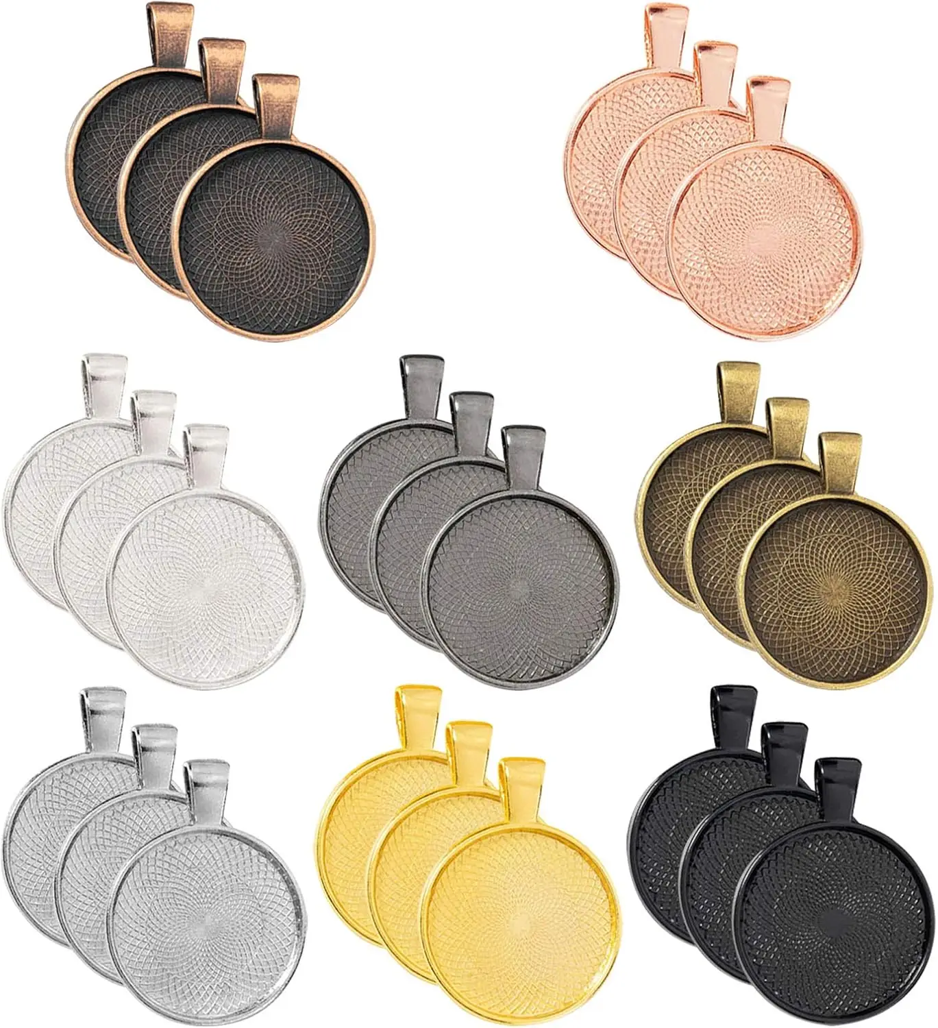 DIY 25mm 30mm Metal Cabochon Round Bezel Tray Blank Pendant