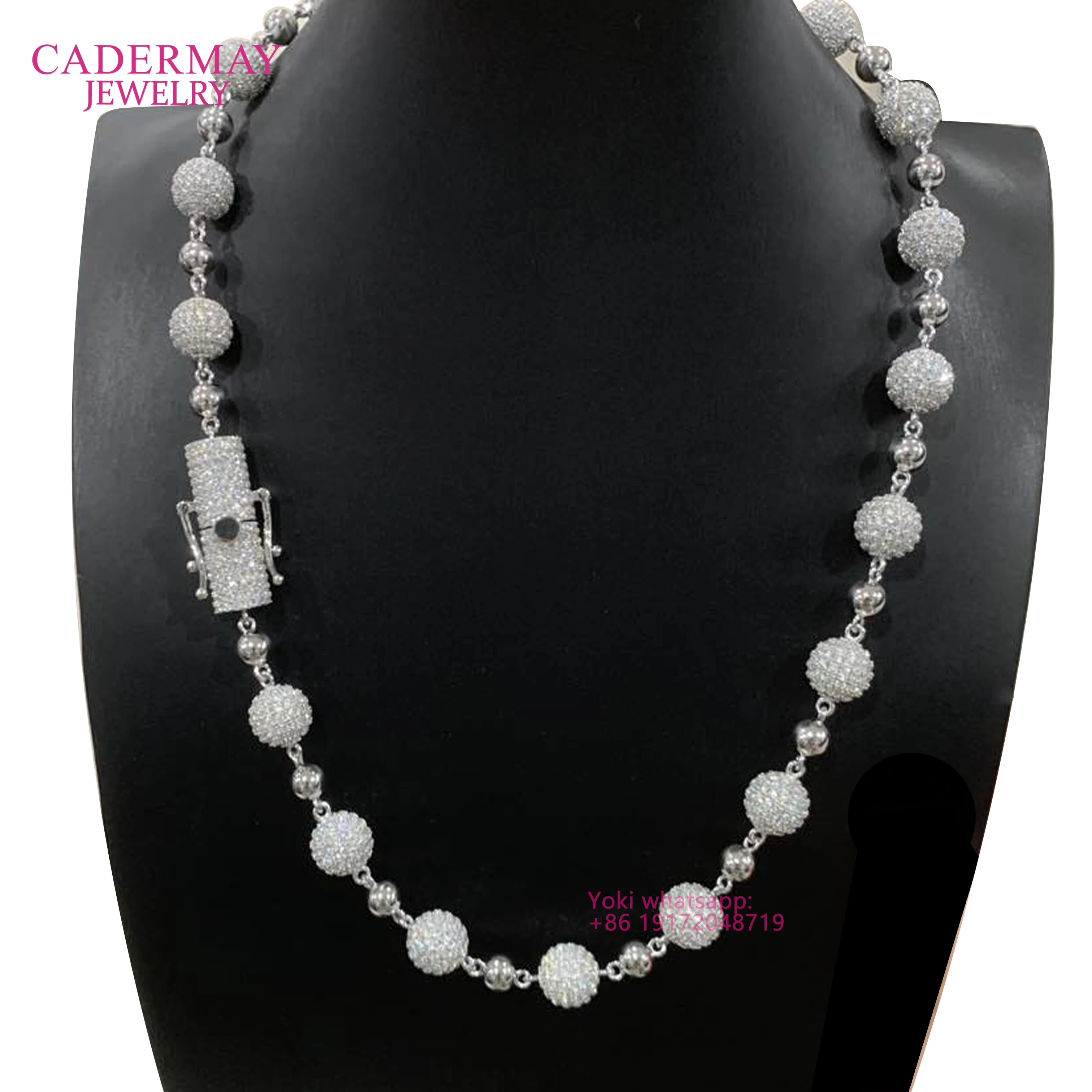 Cadermay Customize 8mm/10mm Ball Iced Out Hip Hop Chain Jewelry 925 Sterling Silver VVS Moissanite Ball Bead Chain