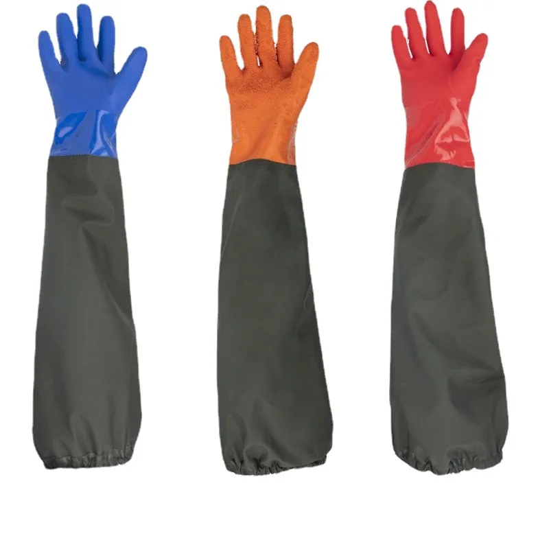 Fishing waterproof gloves aquatic lengthening catch fish thickened with velvet protection rubber non-slip car wash gloves