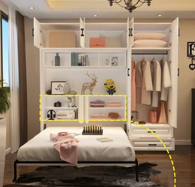 Invisible folding bedside table integrated wall flip-down hidden wall bed Murphy bed flip-up bed