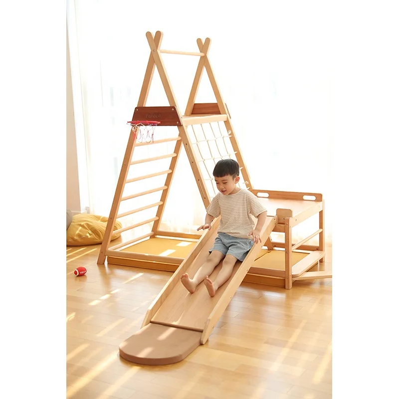 Wooden Kids Climbing Frame Preschool Gym Toy Montessori Pickler Triangle Frames Toddler Activity Climber Slide Indoor Playground