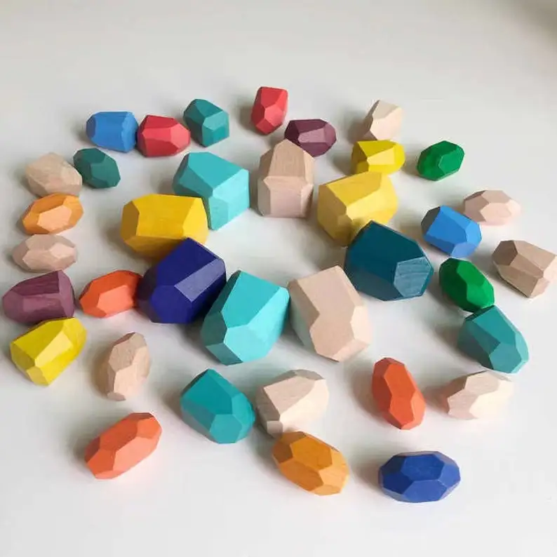 Muzhi Colorful Wooden Building Stones Educational Colorful Wooden Toy Stacking Game Puzzle Toy