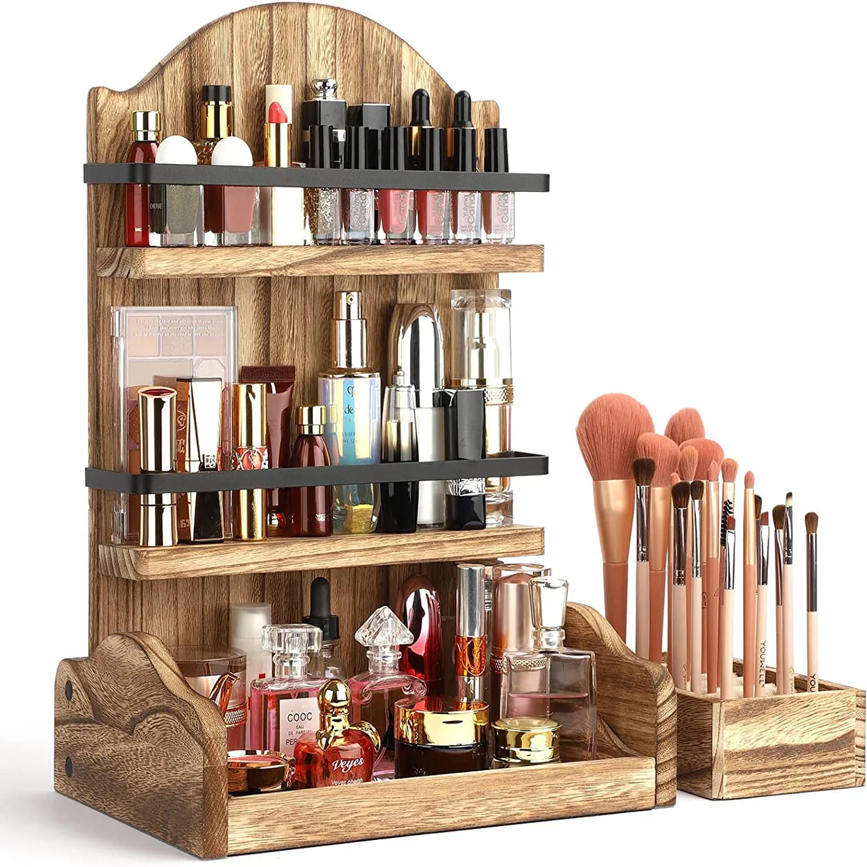 3 Layer Rustic Wooden Desk Makeup Organizer Cosmetic Organizer Storage Box