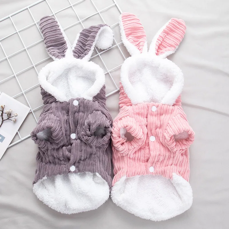 New Cute Rabbit Clothing Winter Pet Dog Clothes Outfit Cats Small Dogs Corduroy Plush Warm Jacket