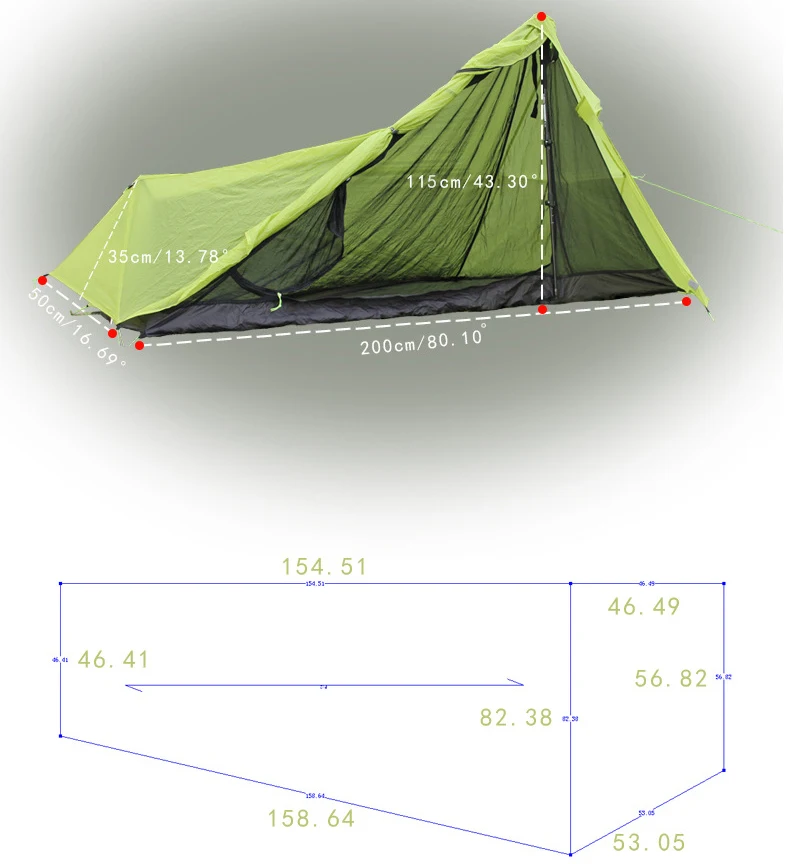 15D Silicone coated Ultralight Tarp tent, 1 Person Camping Tent, CZX-402 double layer 15D Ultralight tarp tent