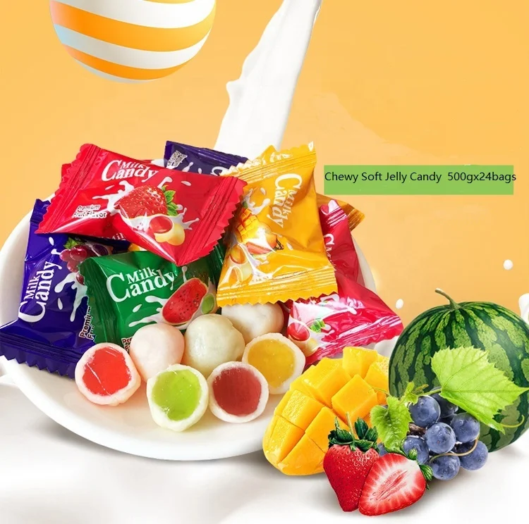 Gummy filled crisp coated fruity chewy milk ball jelly candy for Thailand