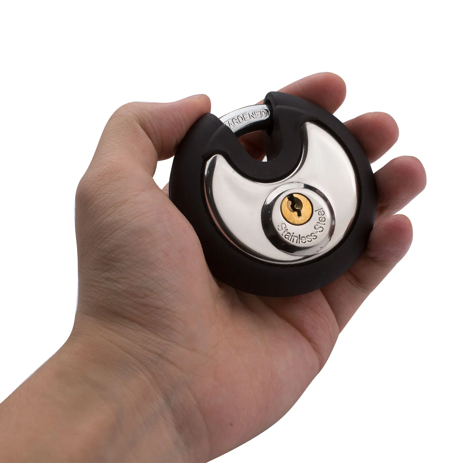 Solid SS Disc Padlock Heavy Duty High Safety Pad Locks Soft Outring Rubber Cover  Stainless Steel Round Disc Door Padlocks 70mm