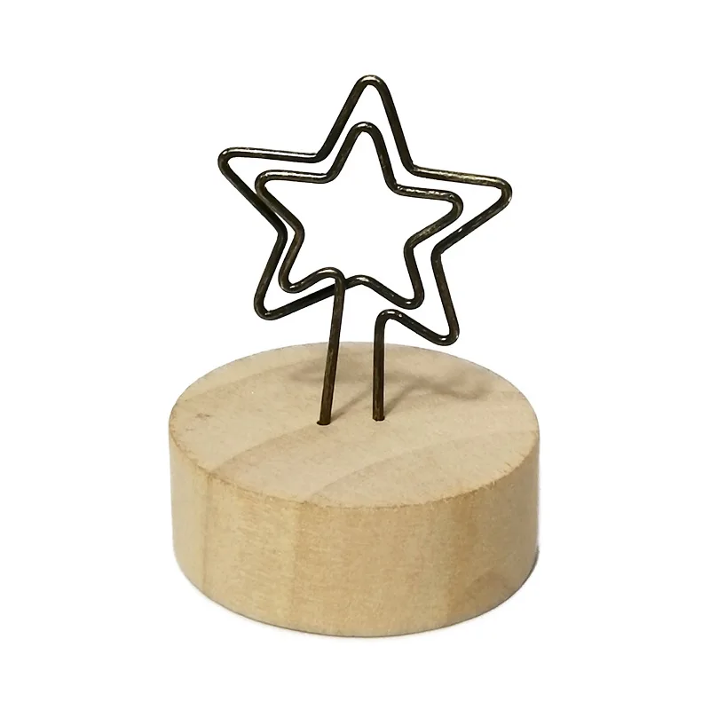 Wood Table Number Holders Wooden Desktop Decoration Note Holder Creative Design Desk Label wooden iron round photo card holder