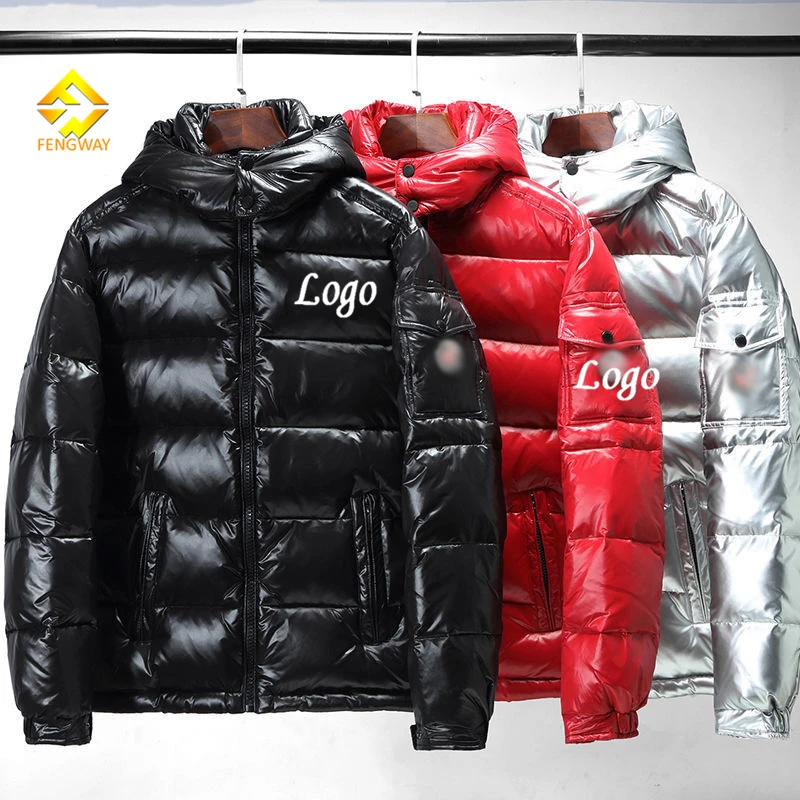 custom logo 2024 winter trench coats with hoodie padded Pu leather woman men unisex Puffer Jacket duck down  coats