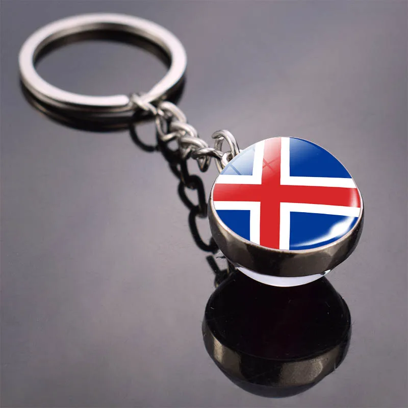 Nordic Countries Denmark Sweden Norway Finland Iceland Flag Keychain Double Side Glass Ball Keyring Flag Pendant Trinket