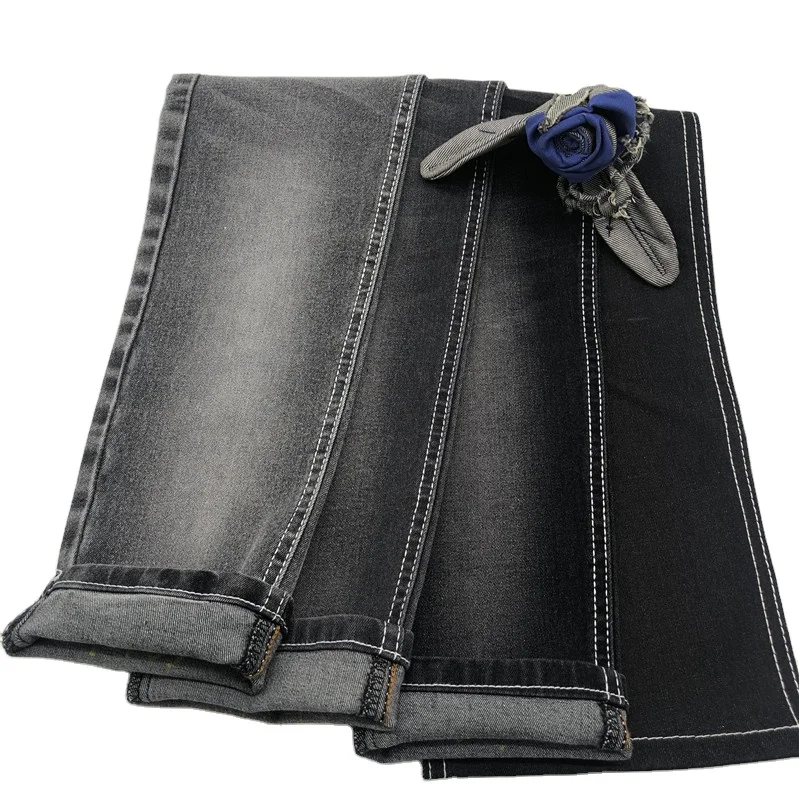 9,3 унций мерсеризационная черная хлопковая полиэфирная джинсовая ткань из спандекса