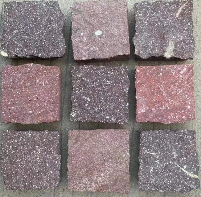 Chinese factory direct sale brown grey purple red dark black porphyry granite cobble stone garden driveways paving stone