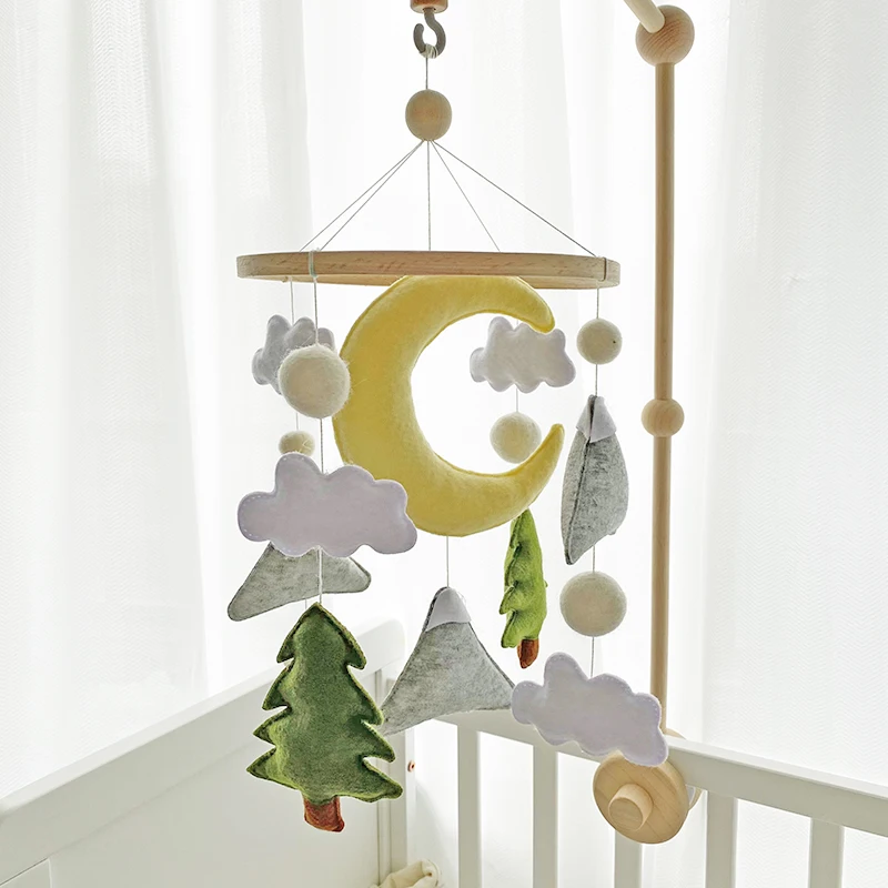 Moon mountain tree nursery hanging bed toys handmade felt baby music cirb mobile
